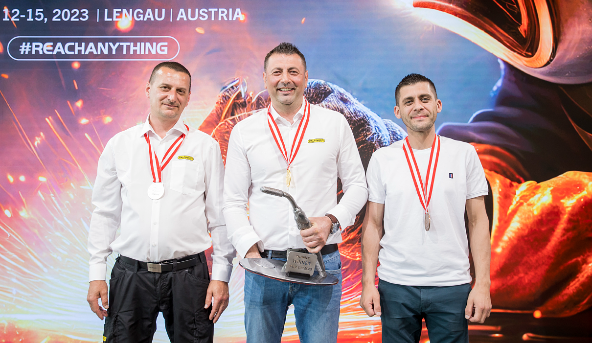 Die Gewinner des ersten PALFINGER Weld Cup. (v.l.n.r.) 2. Platz Dejan Gavranović, Maribor; 1. Platz Damir Smajlovic, Lengau; 3. Platz Rumen Ivanov, Cherven Bryag. .png